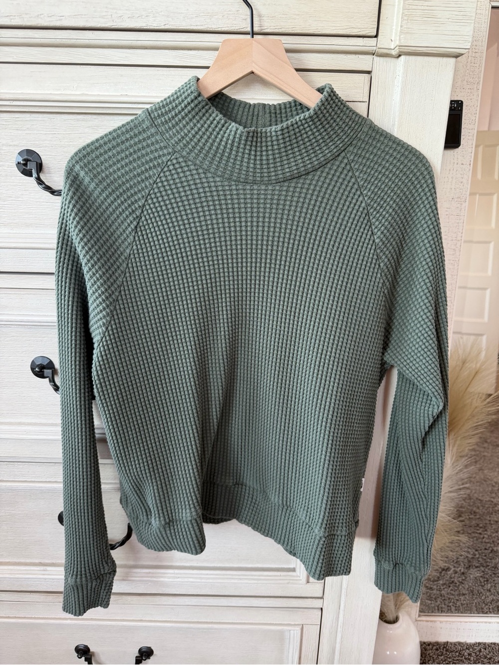 The North Face Olive Green Waffle Mock Neck Sweater